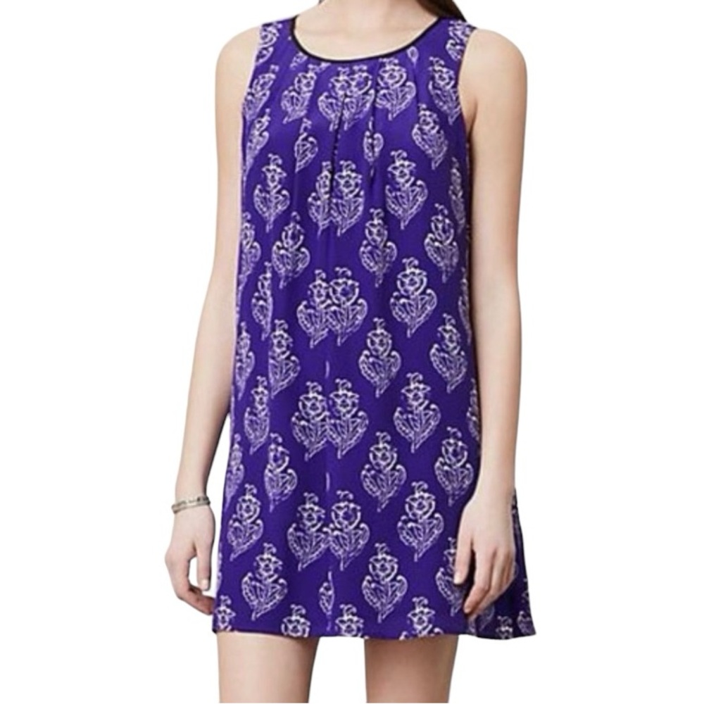Maeve Purple and White Midi Dress